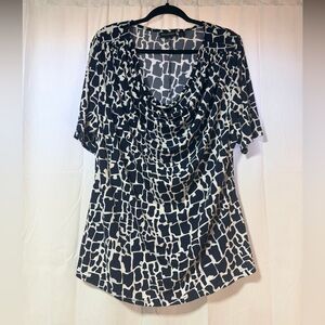 Nina Leonard Navy and White Patterned Top